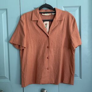 Dress‎ Mill Womens Linen Blend Button Front Top Small Burnt Orange Collared